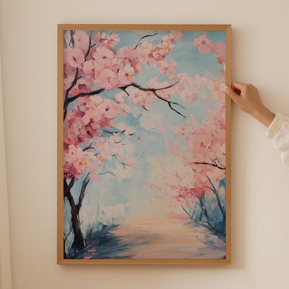 Cherry Blossom Japandi Wall Art Japanese Flower Print Wabi Sabi Poster For Room Decor Trendy As Above Couch