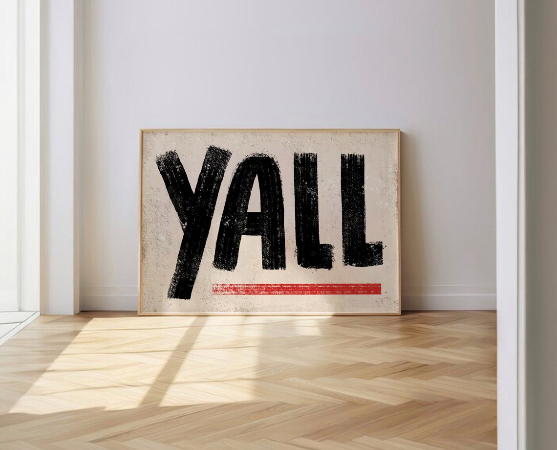 Yall Bold Black Brushstroke Western Typography Decor Wall Poster - Image 2