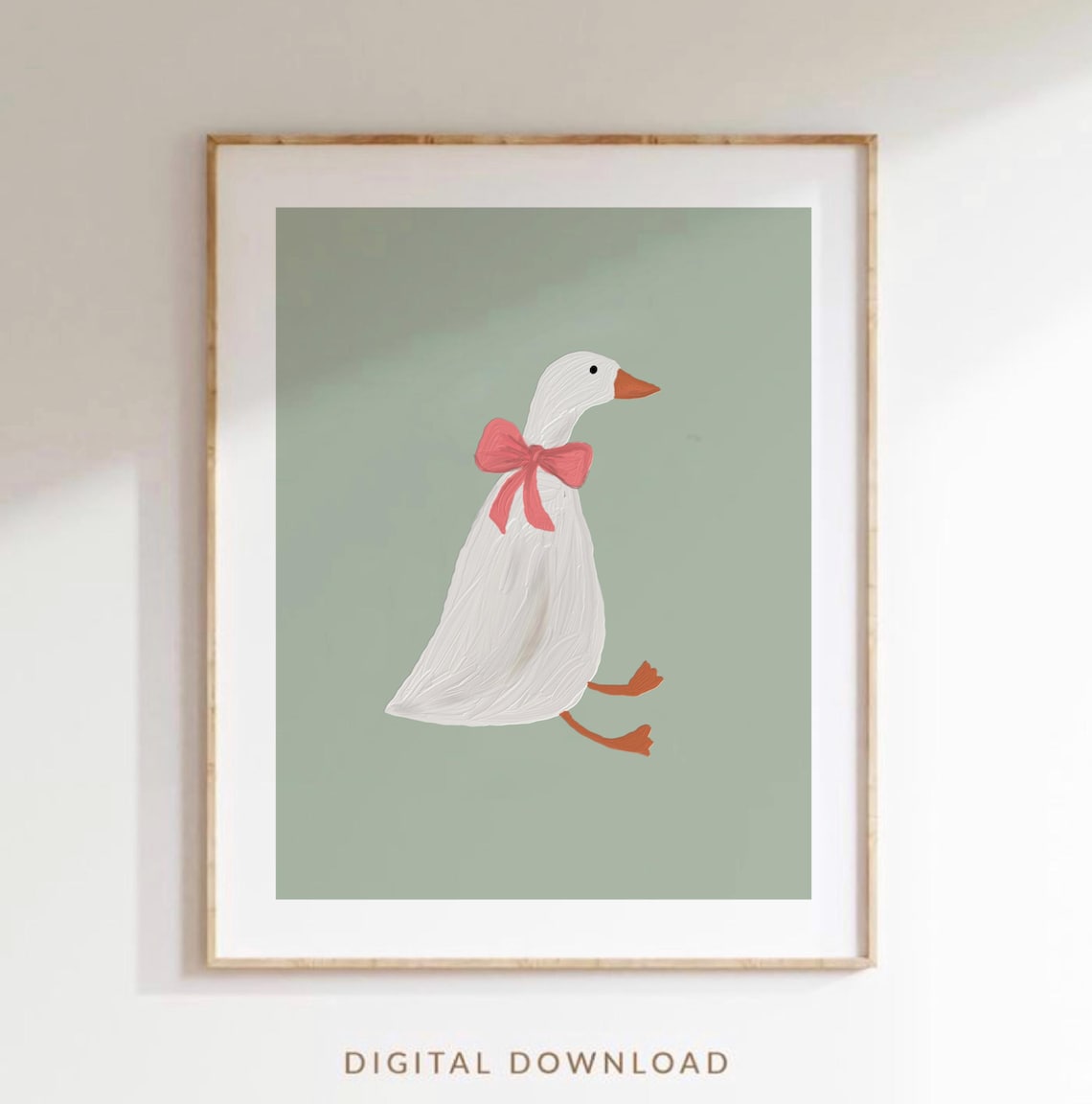 Silly Goose White Goose Pink Bow Sage Green Nursery Art Poster - Image 3