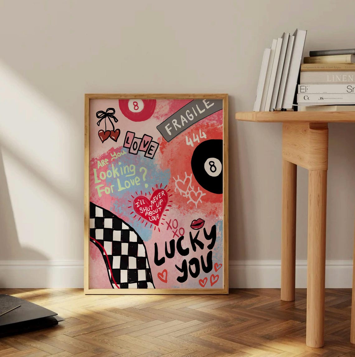 Lucky You Pink Love Collage 8 Ball Hearts Funky Aesthetic Poster - Image 2