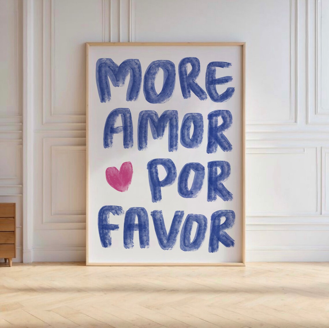 More Amor Por Favor Blue Watercolor Spanish Love Quote Poster