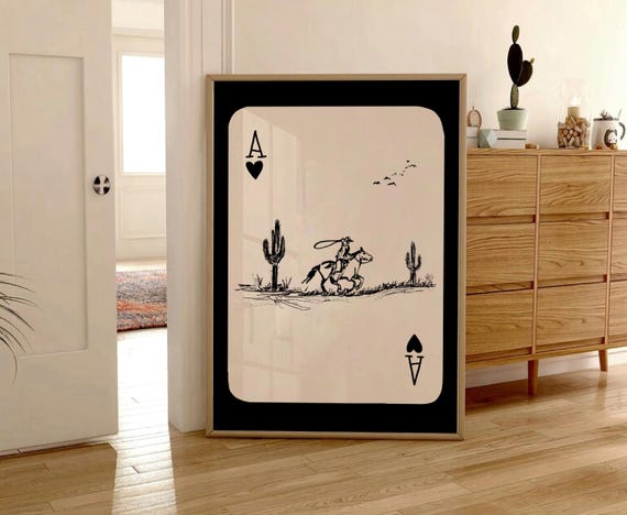 Western Cowboy Playing Card, Retro Rodeo Art Print