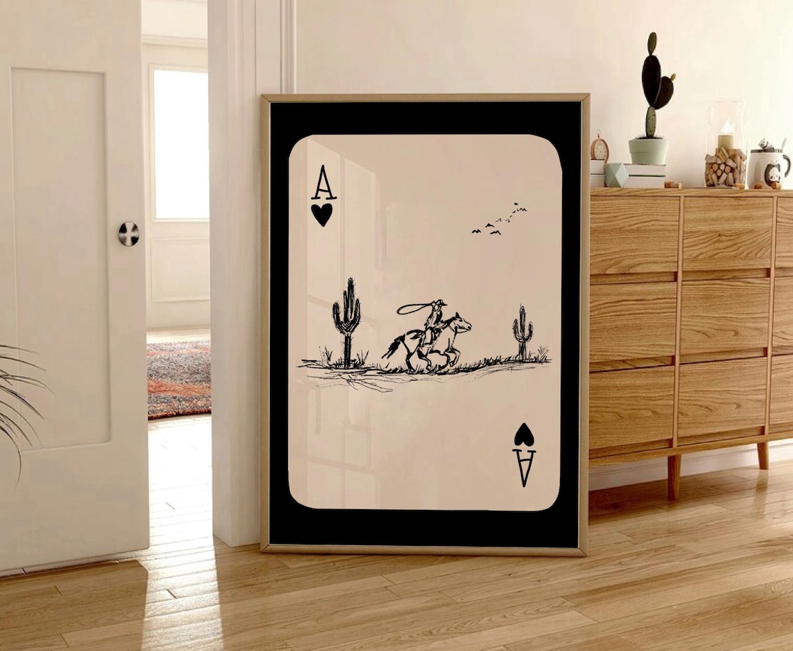 Western Cowboy Playing Card, Retro Rodeo Art Print
