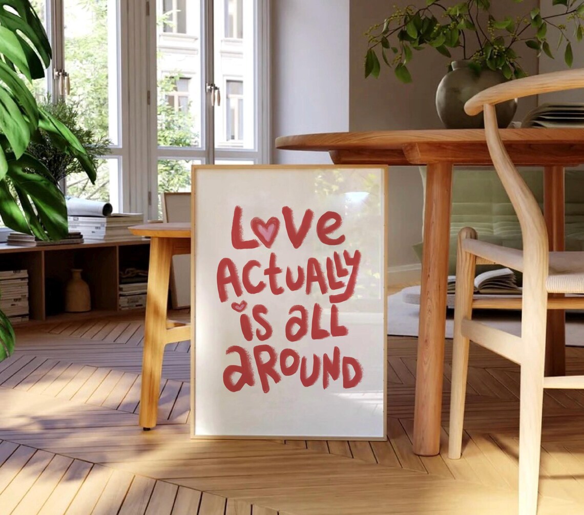 Love Actually Is All Around Red Bold Handwritten Quote Poster - Image 2