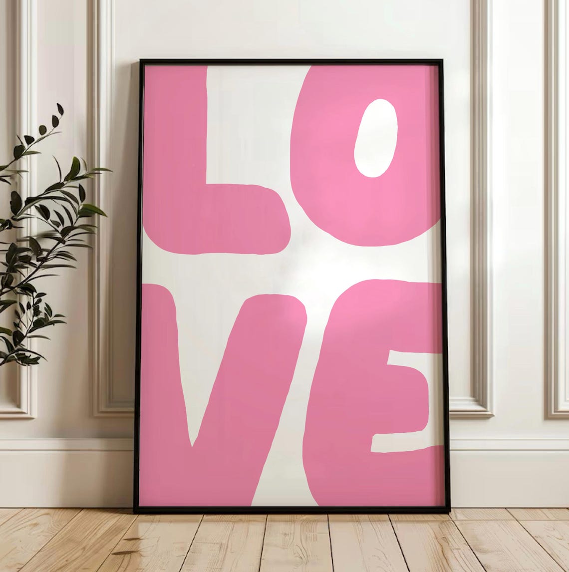 Love Big Pink Letters Modern Minimalist Typography Wall Poster