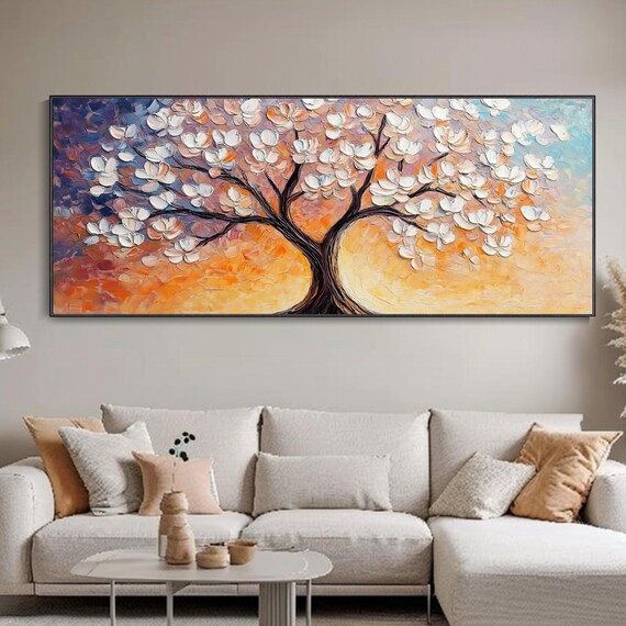 Original Colorful Tower Tree 3d Texture Wall Art Boho Style Decor Bright Tones Large Modern Mural Hotel Living Room Decor Custom Home