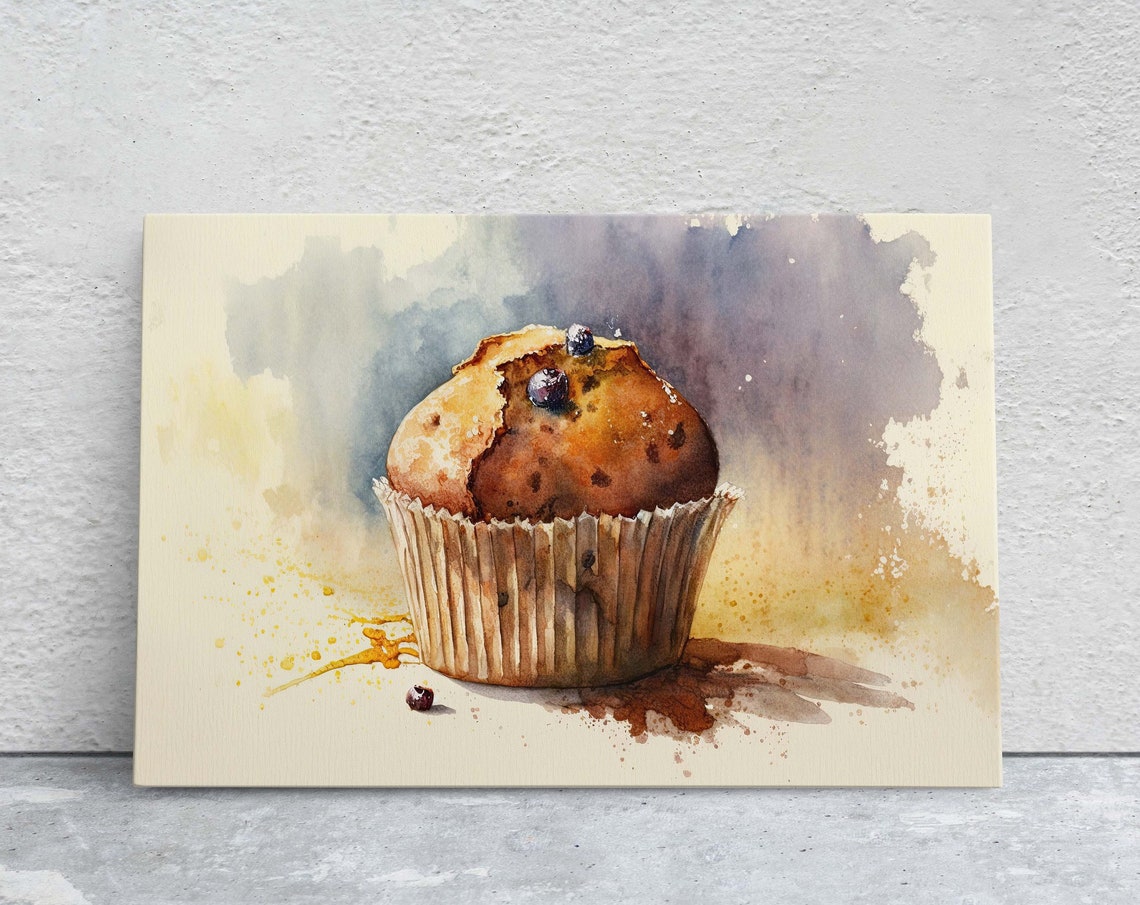 Watercolor Blueberry Muffin Bakery Pastry Art Kitchen Decor Poster