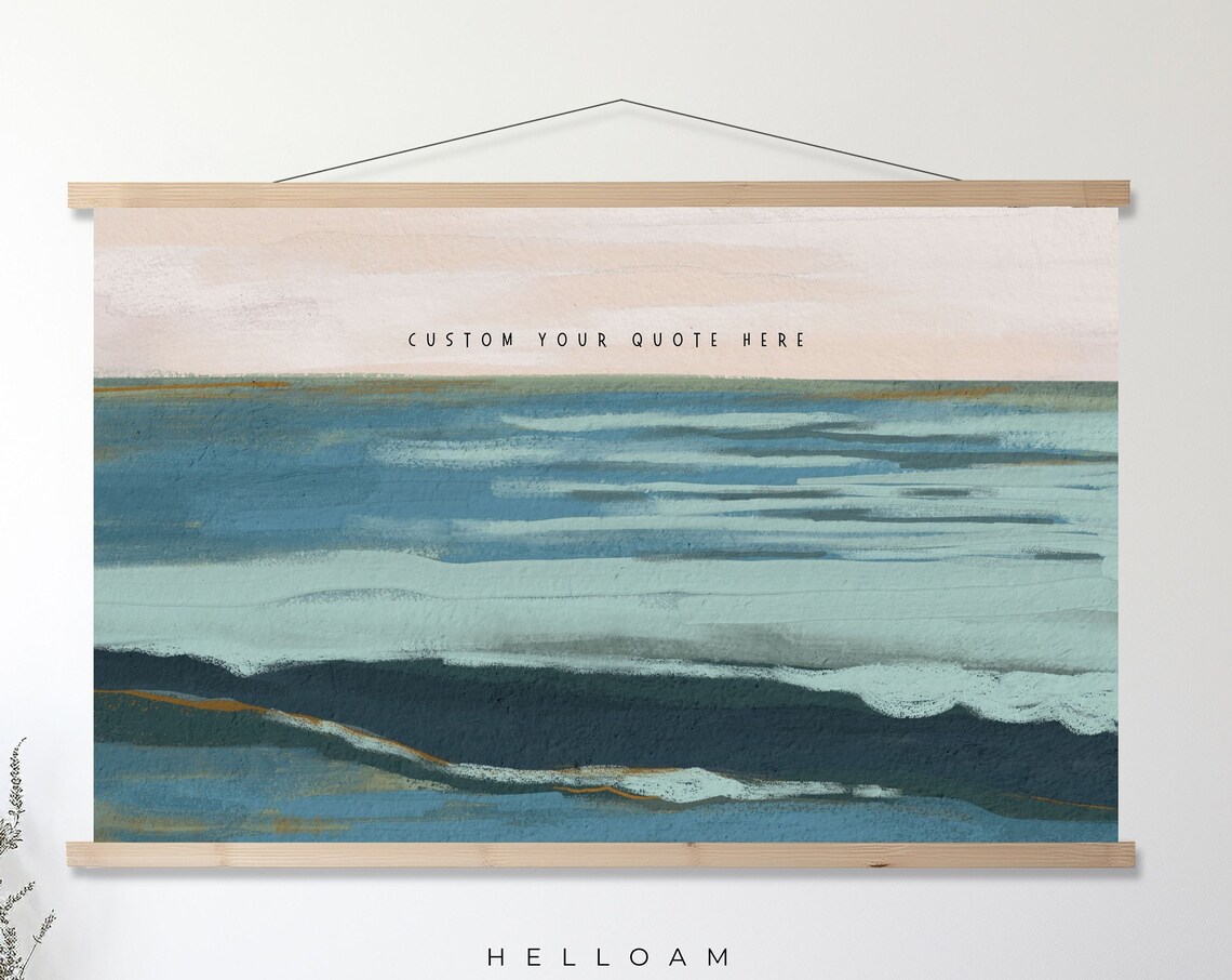 Custom Quote Abstract Coastal Wave Wall Hanging Teal Navy Minimalist Print