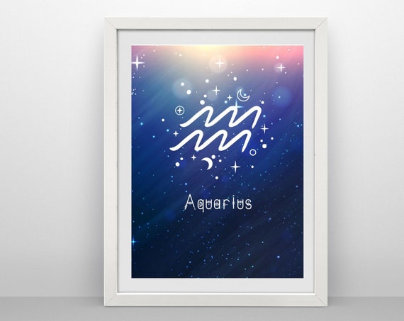 Aquarius Zodiac Art Horoscope Print Aquarius Illustration Astrology Print Gift For Her Zodiac Gift Wall Art