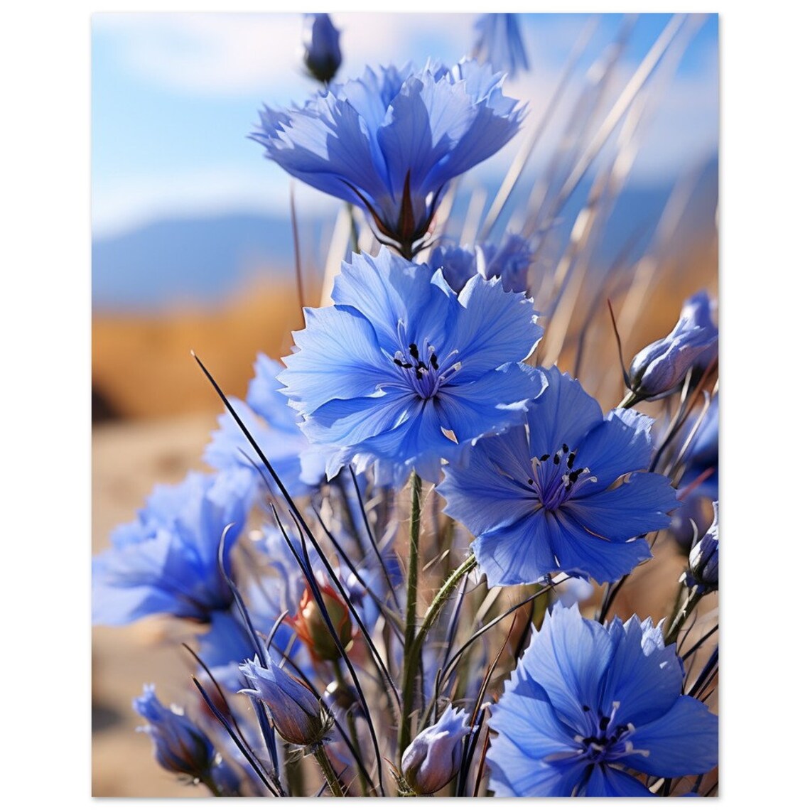 Blue Cornflowers In Sunny Field Floral Photography Flower Poster - Image 2