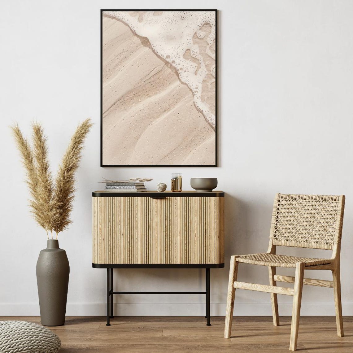 Beach Sea Foam Rippled Sand Aerial Minimal Coastal Photography Poster - Image 4