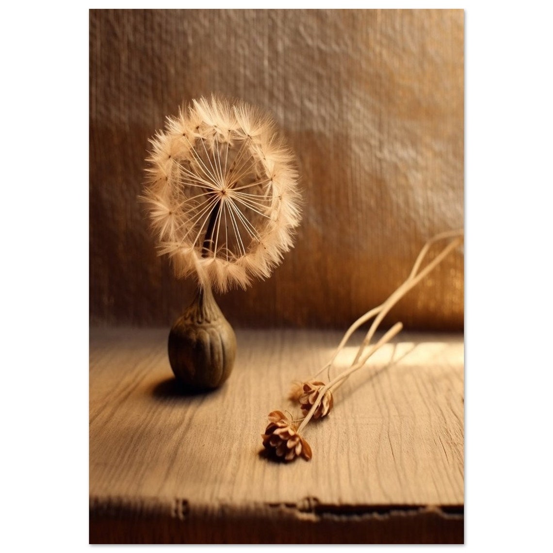 Dandelion Seed Head In Small Vase Warm Still Life Photo Poster - Image 2