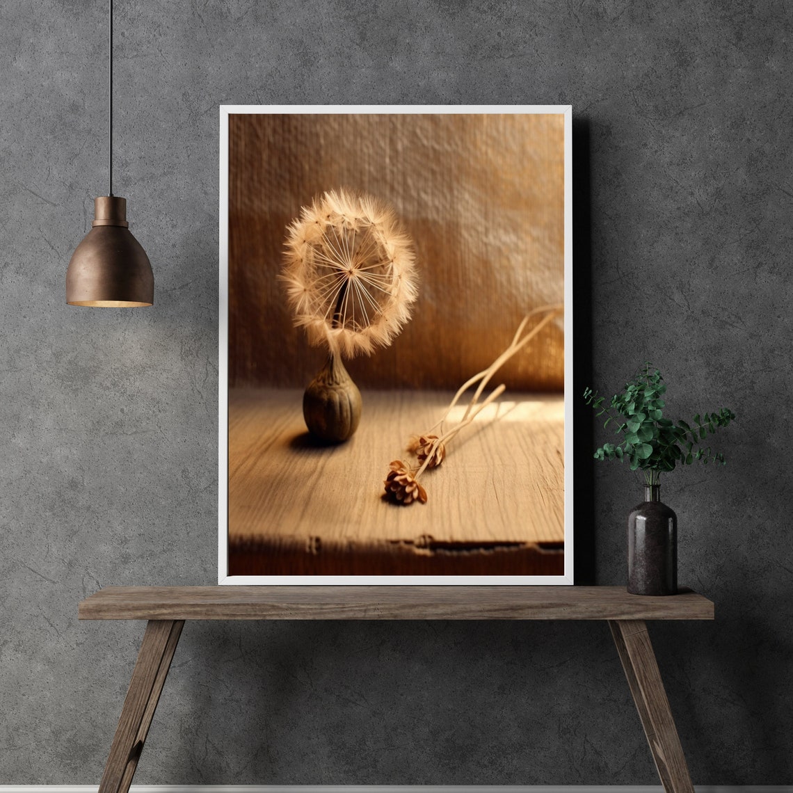 Dandelion Seed Head In Small Vase Warm Still Life Photo Poster - Image 3