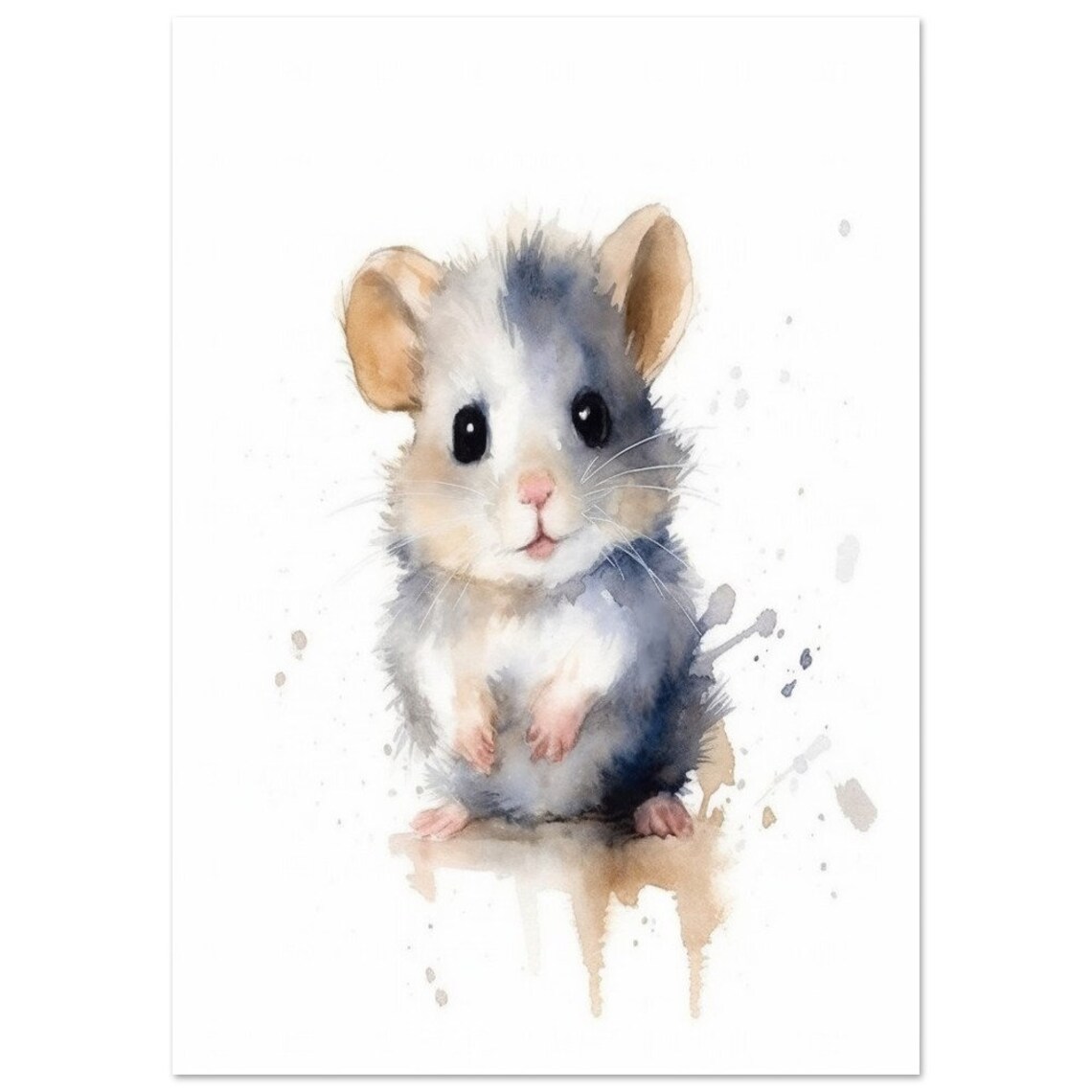 Sweet Cute Baby Hamster Watercolor Portrait Nursery Art Poster - Image 3