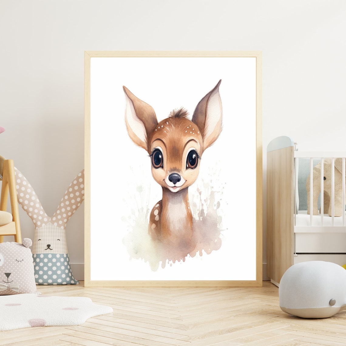 Cute Baby Deer Watercolor Nursery Animal Portrait Wall Poster