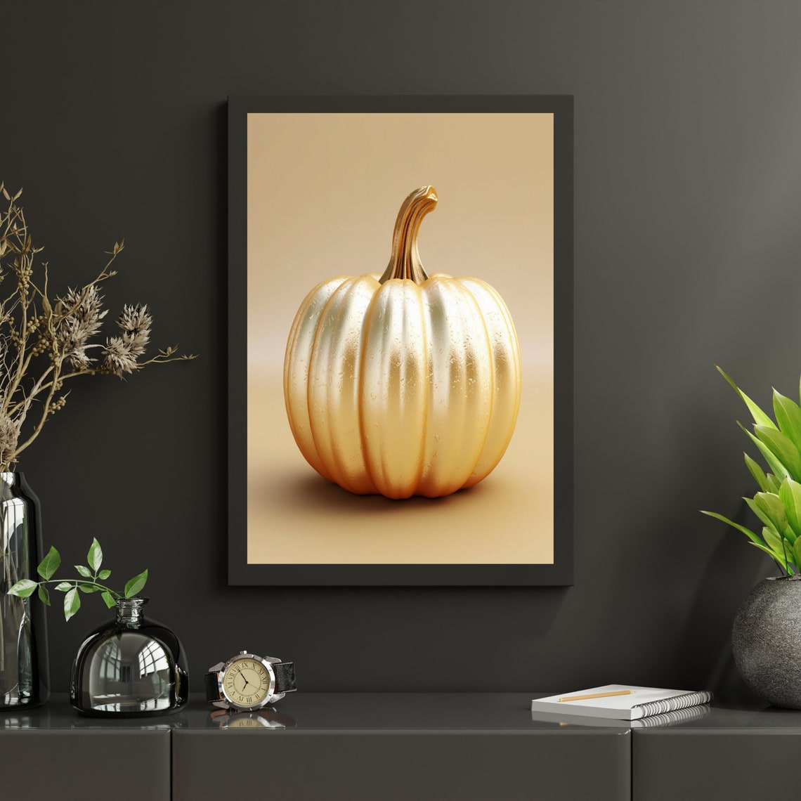 Elegant Golden Pumpkin Minimalist Autumn Still Life Decor Poster - Image 4