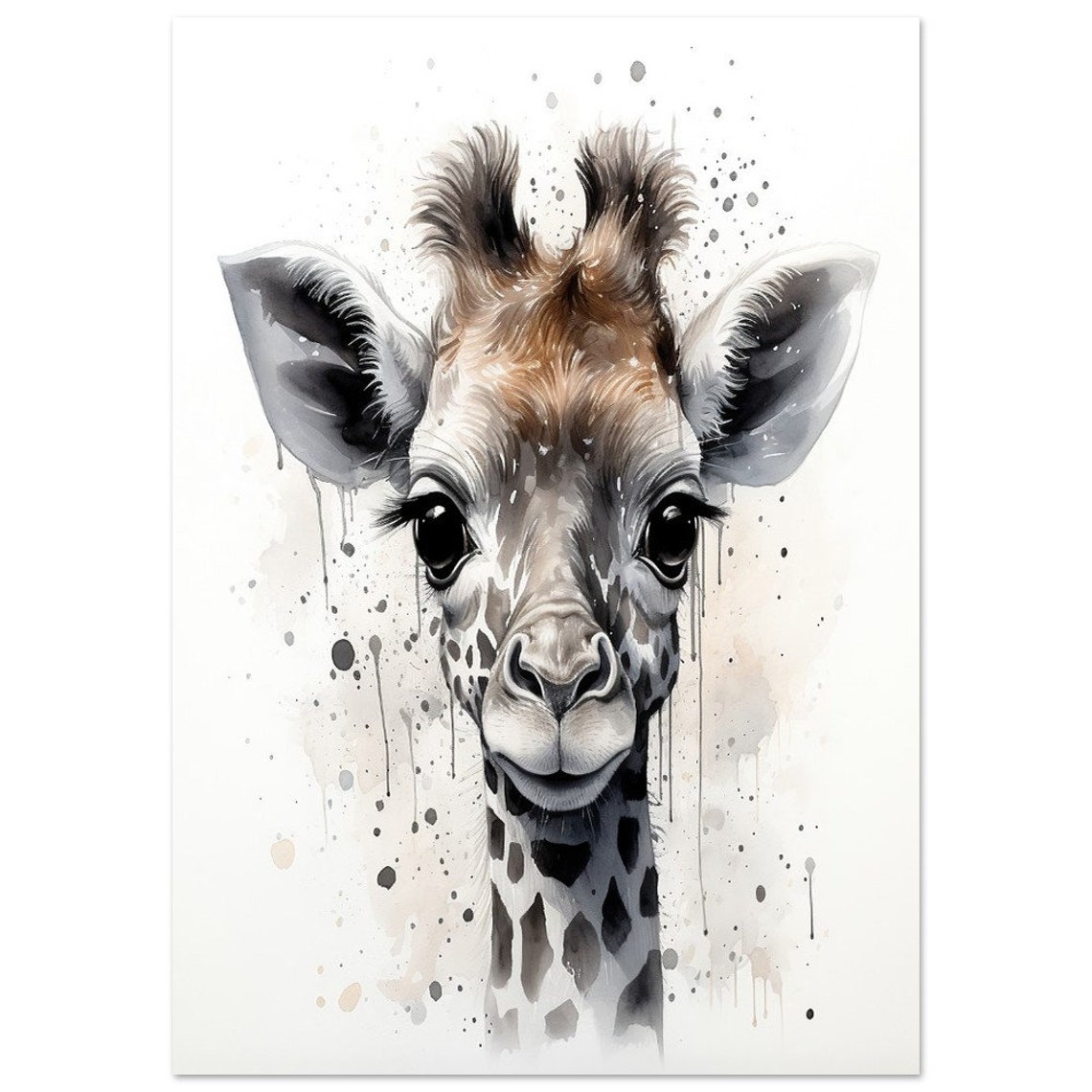 Adorable Baby Giraffe Portrait Watercolor Safari Nursery Poster - Image 2