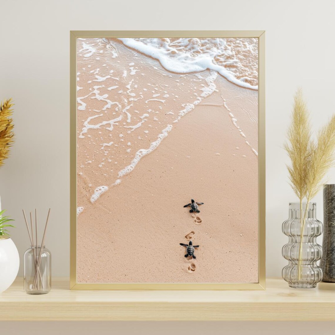 Beach Sea Turtles Art Print, Ocean Beach Decor
