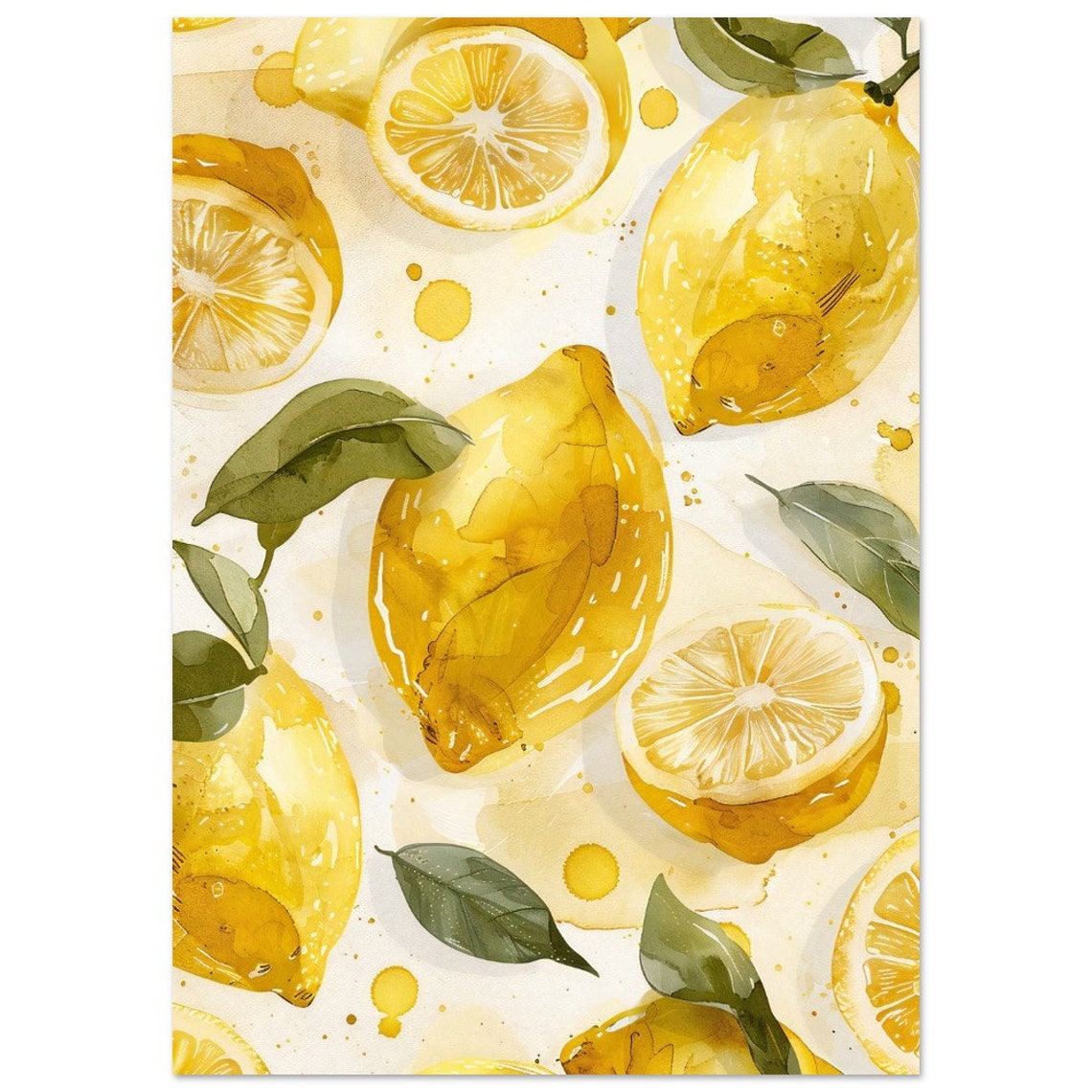 Bright Lemon Citrus Slices Watercolor Fruit Kitchen Art Poster - Image 2