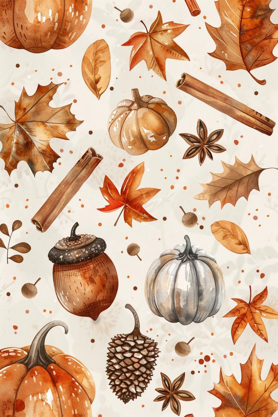 Autumn Pumpkins Acorns Cinnamon Pinecones Watercolour Fall Poster - Image 2