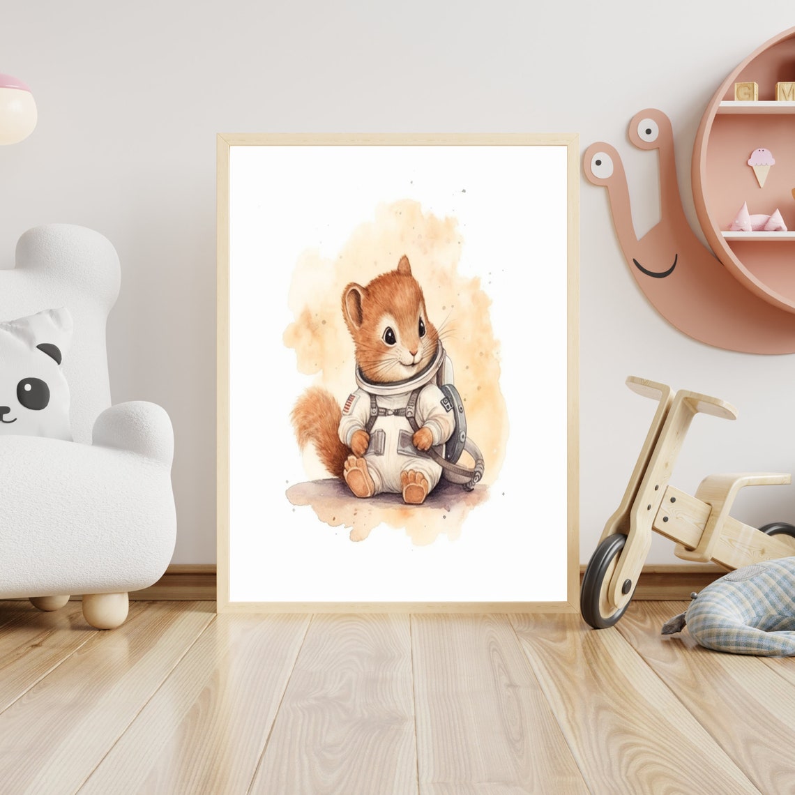 Cute Baby Squirrel Astronaut Watercolor Space Nursery Art Poster - Image 4