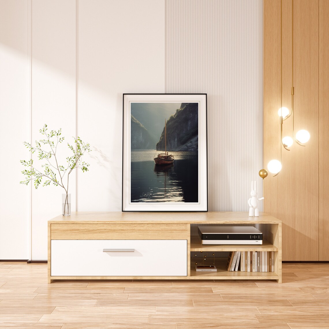 Wooden Sailboat Misty Fjord Calm Water Vintage Nautical Poster - Image 4