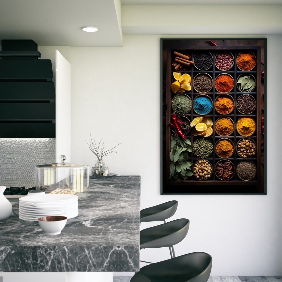 Spice Box Grid Colorful Bowls Chilies Anise Kitchen Art Poster - Image 3