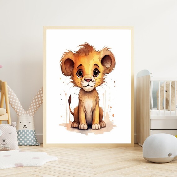 Sweet Baby Lion Cub Watercolor Safari Theme Nursery Art Poster