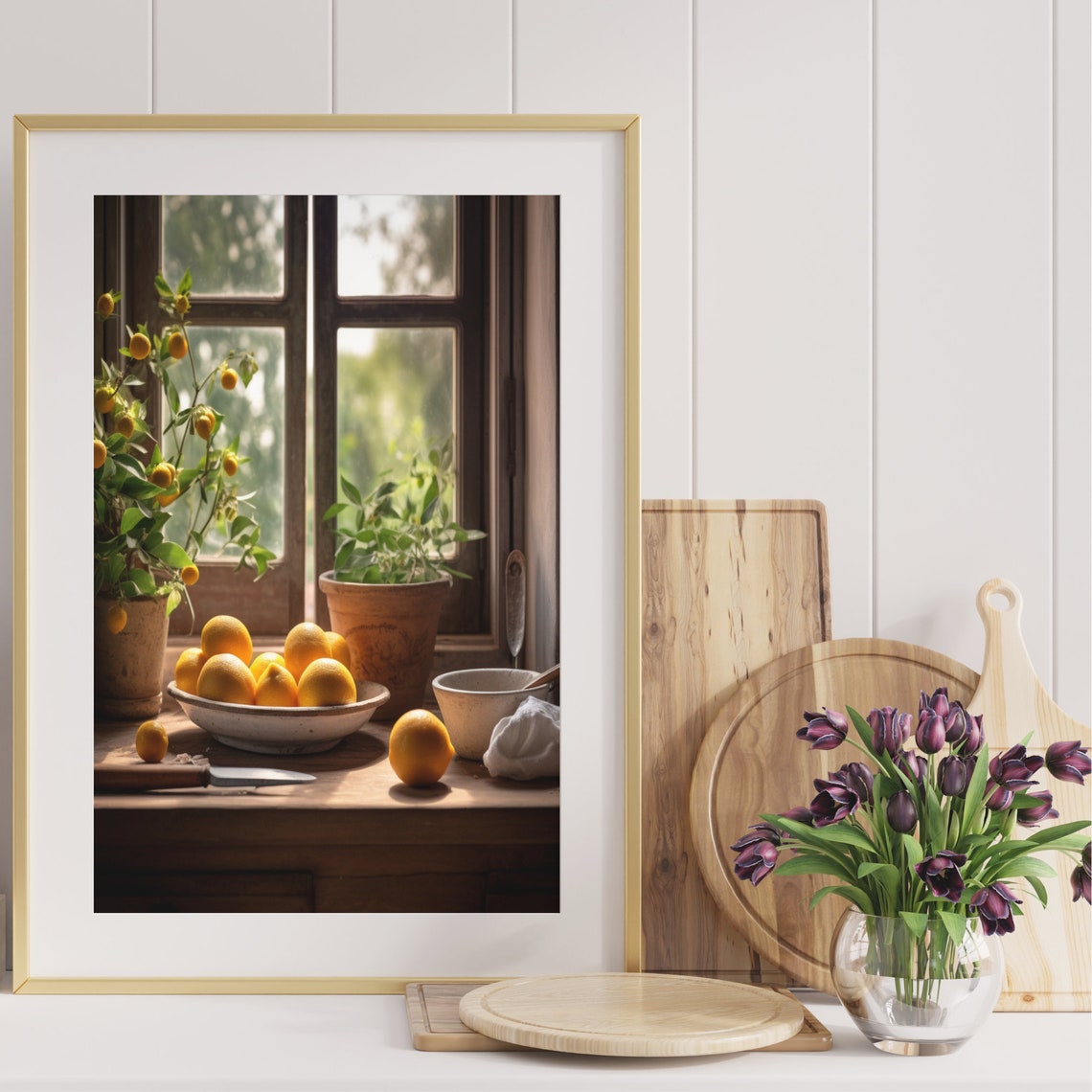 Farmhouse Windowsill Lemons Potted Herbs Sunlit Kitchen Poster - Image 4