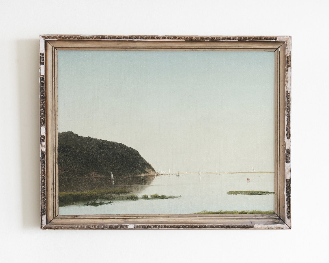 Lake House Painting Vintage Landscape Coastal Painting Coastal Wall Decor Landscape Wall Art Landscape Painting Antique Painting