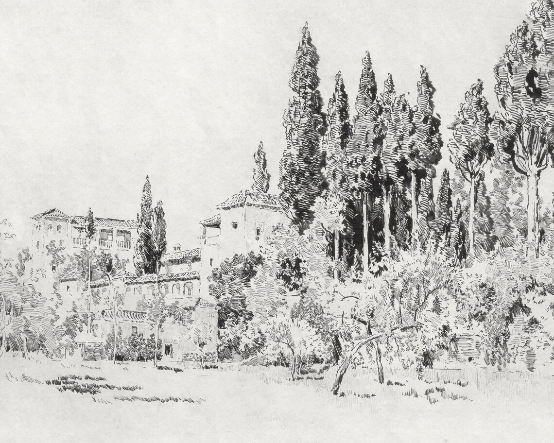 Antique Tuscan Village Sketch, Rustic Art Print - Image 3