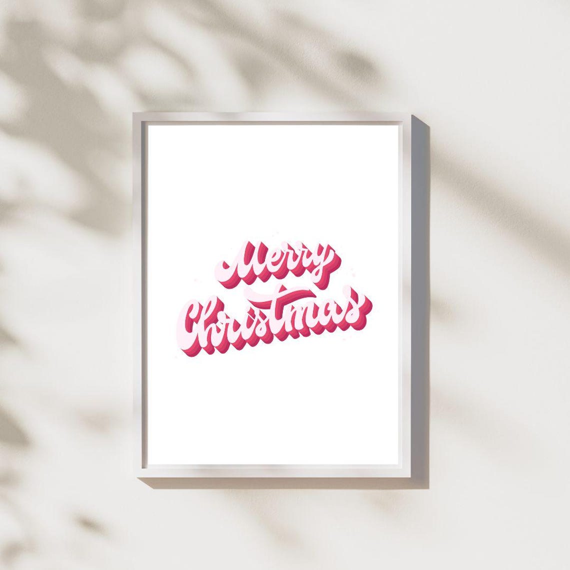 Retro Pink Script Merry Christmas Minimalist Typography Poster - Image 2