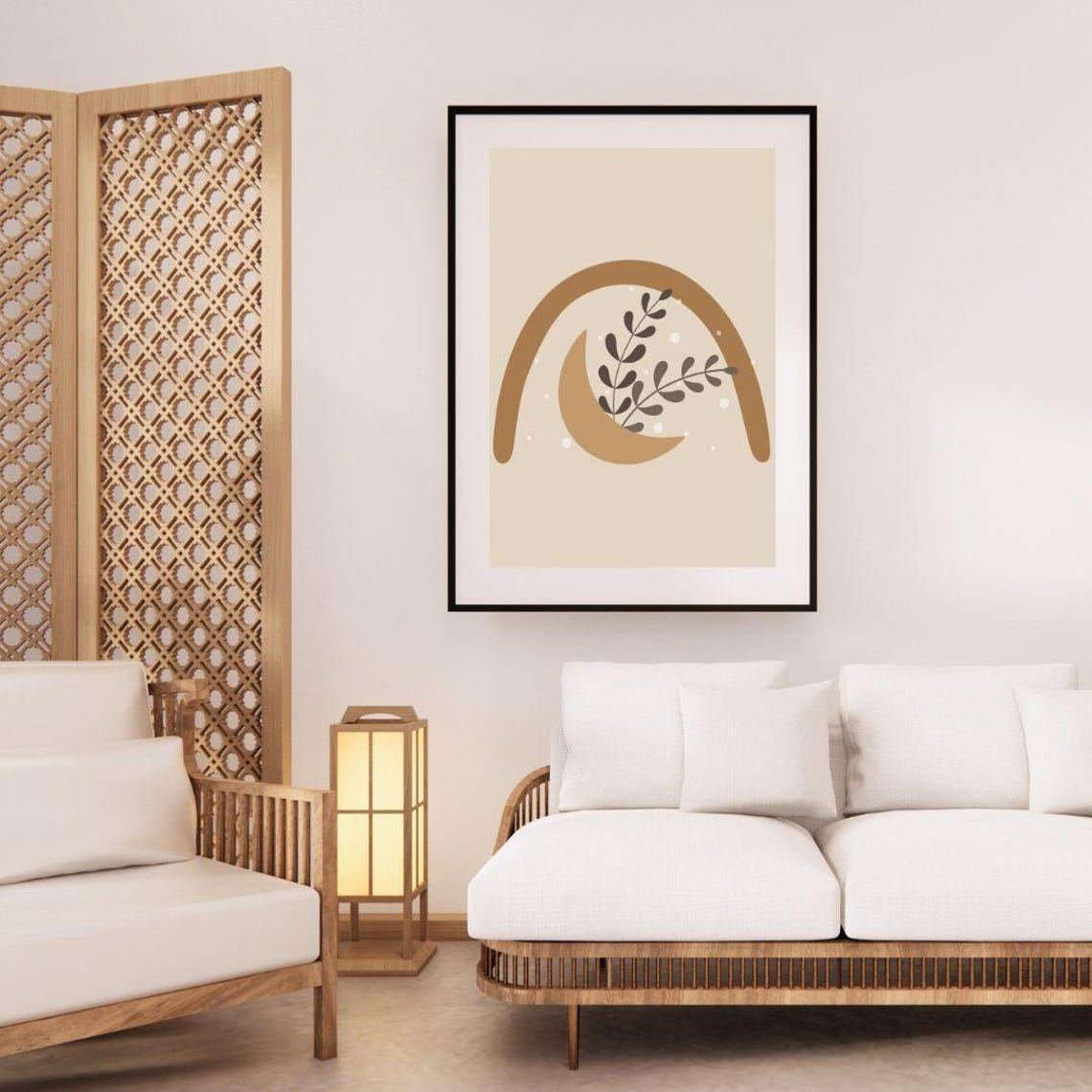 Boho Tan Rainbow Arch Crescent Moon Botanical Minimalist Art Print - Image 2
