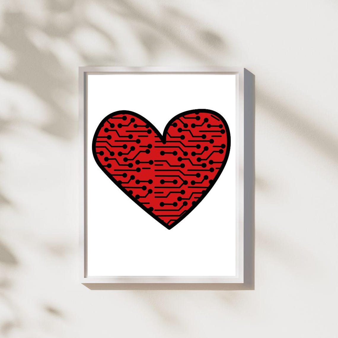 Red Heart Black Circuit Board Traces Tech Love Pop Art Poster