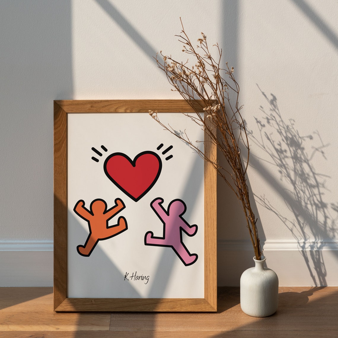 Keith Haring Style Red Heart Poster with Dancing Figures Art - Image 2