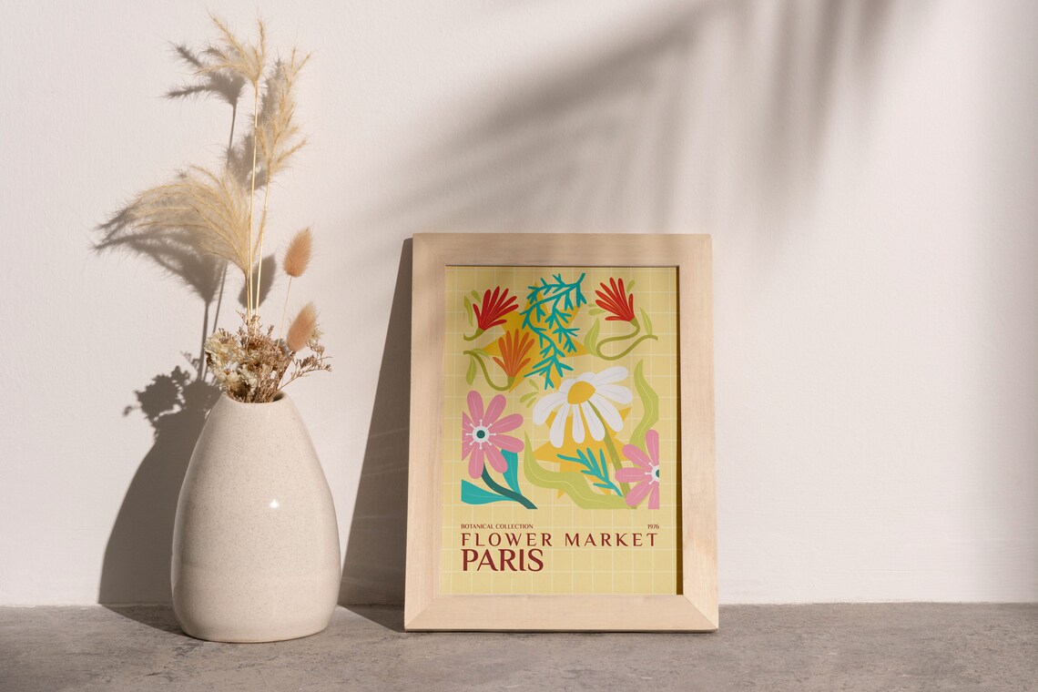 Paris Flower Market Botanical Yellow Daisy Vintage 1976 Poster - Image 2