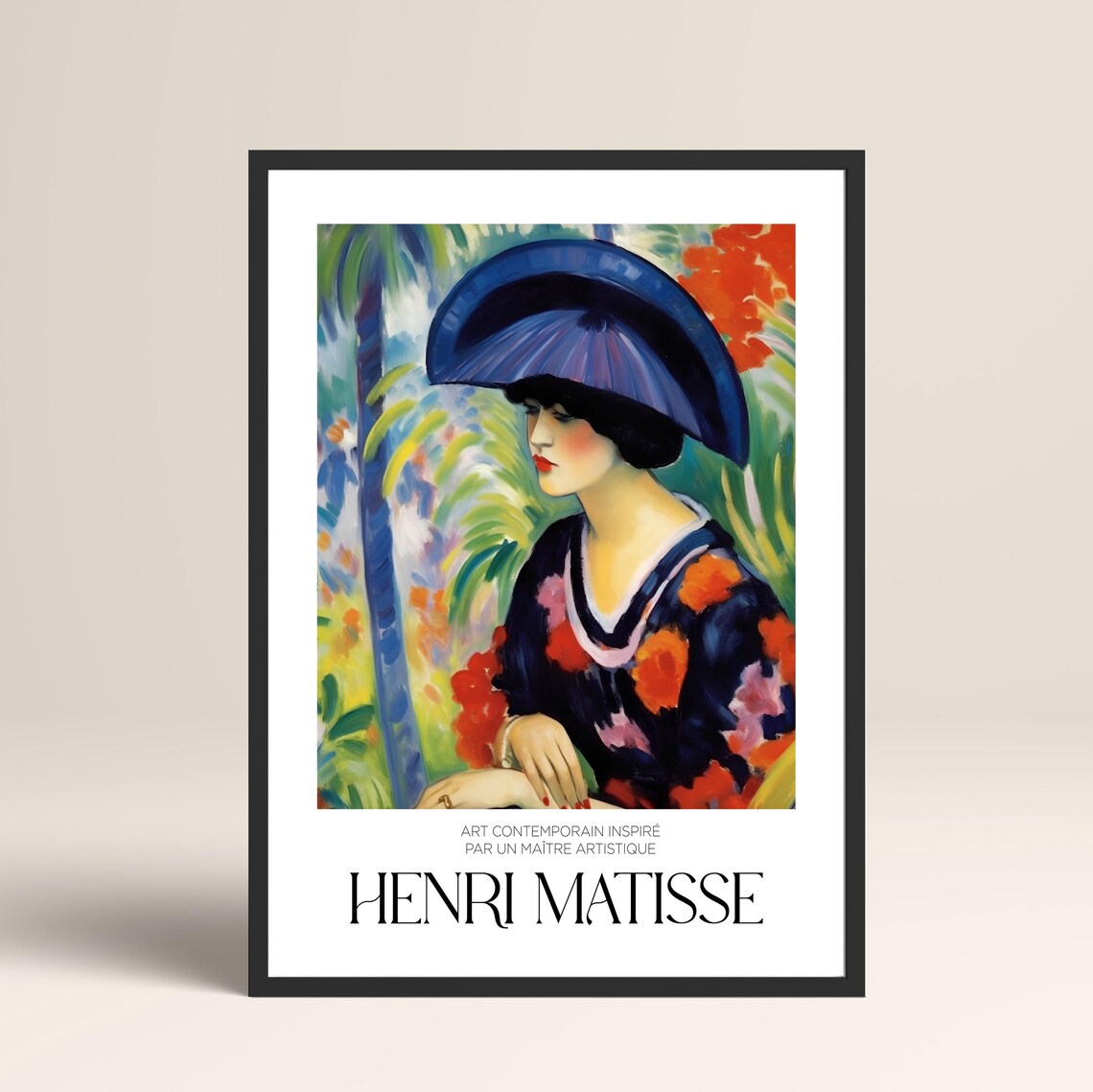 Henri Matisse Style Woman Blue Hat Tropical Garden Art Poster - Image 2