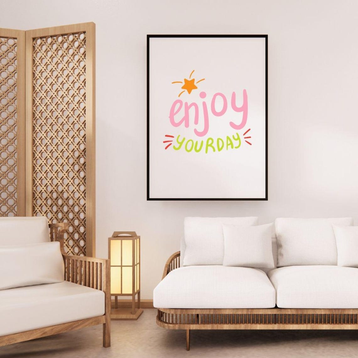 Enjoy Your Day Playful Star Pastel Typography Quote Wall Art - Image 2