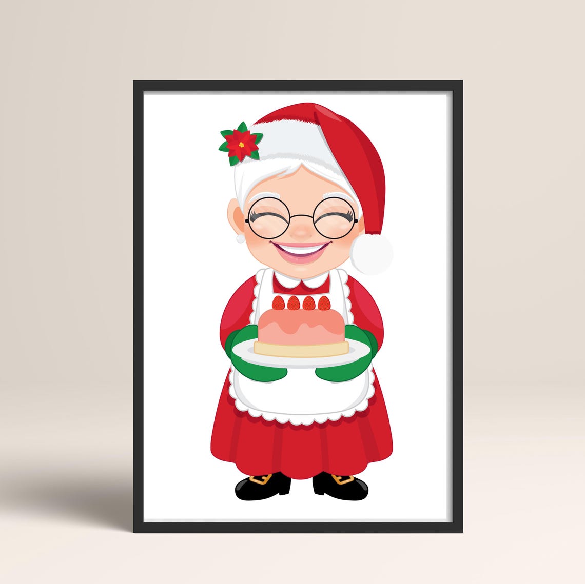 Mrs Claus Baking Cake Cute Christmas Character Holiday Poster Art