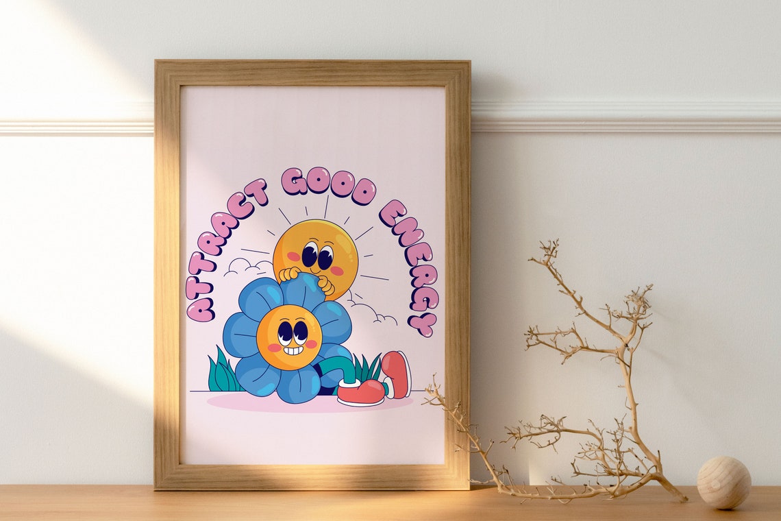 Attract Good Energy Sun Flower Cute Retro Quote Positivity Poster