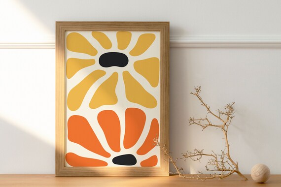 Matisse Style Abstract Flower Duo Mustard Orange Gallery Poster