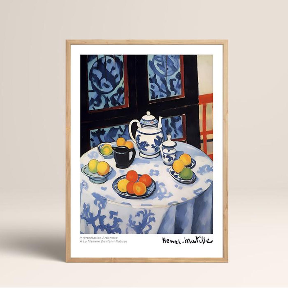 Matisse Style Blue Teapot Fruit Still Life Classic Artwork Poster - Image 2