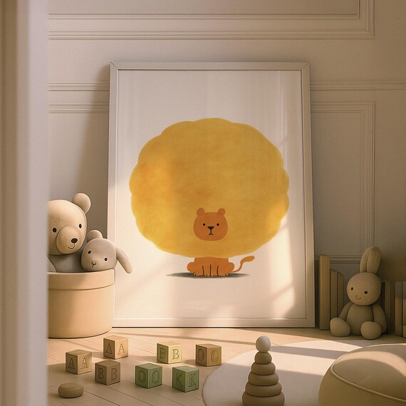 Cute Lion Kids Nursery Wall Art Baby Animal Prints Theme Room Decor