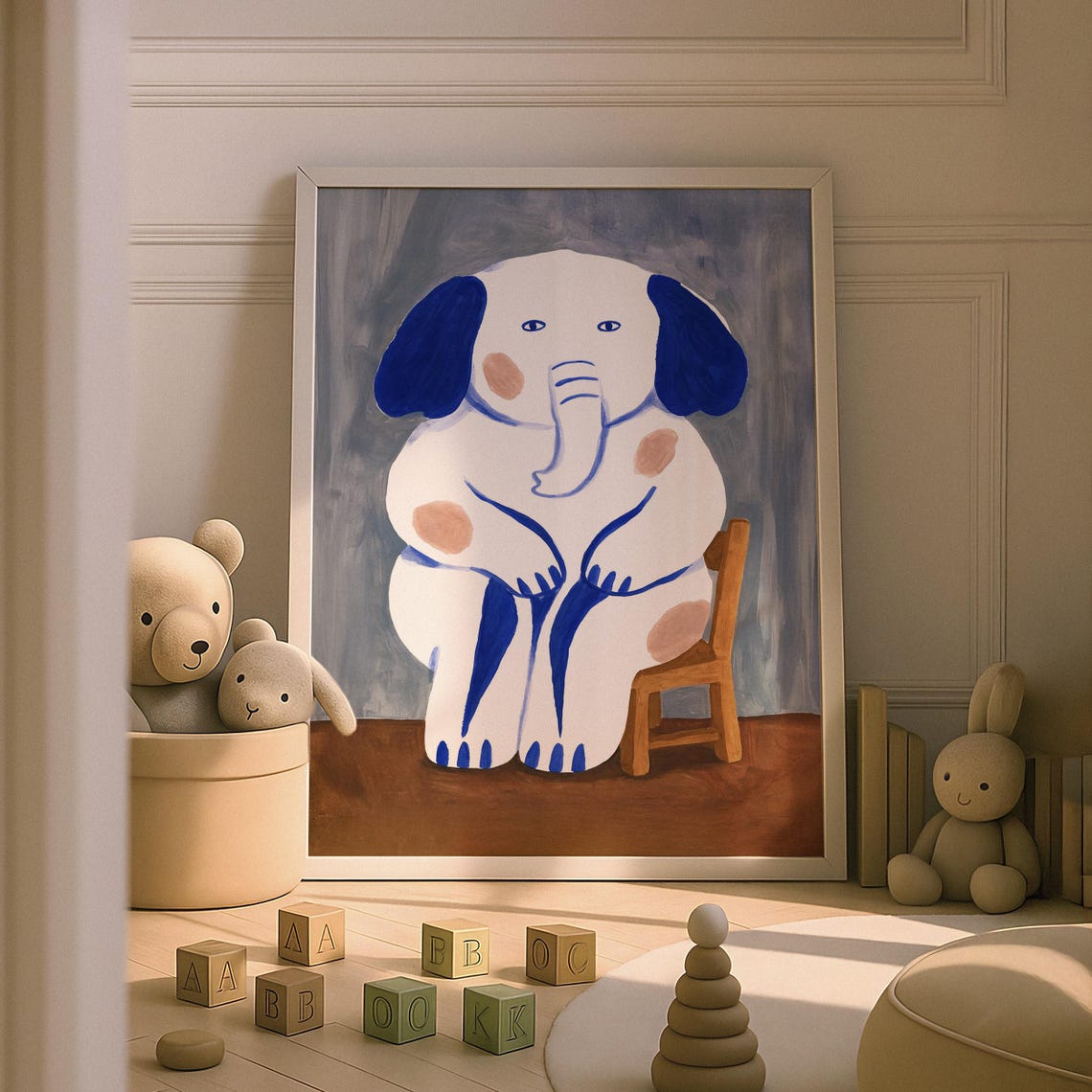 Elephant On Chair Nursery Print Whimsical Kids Room Decor