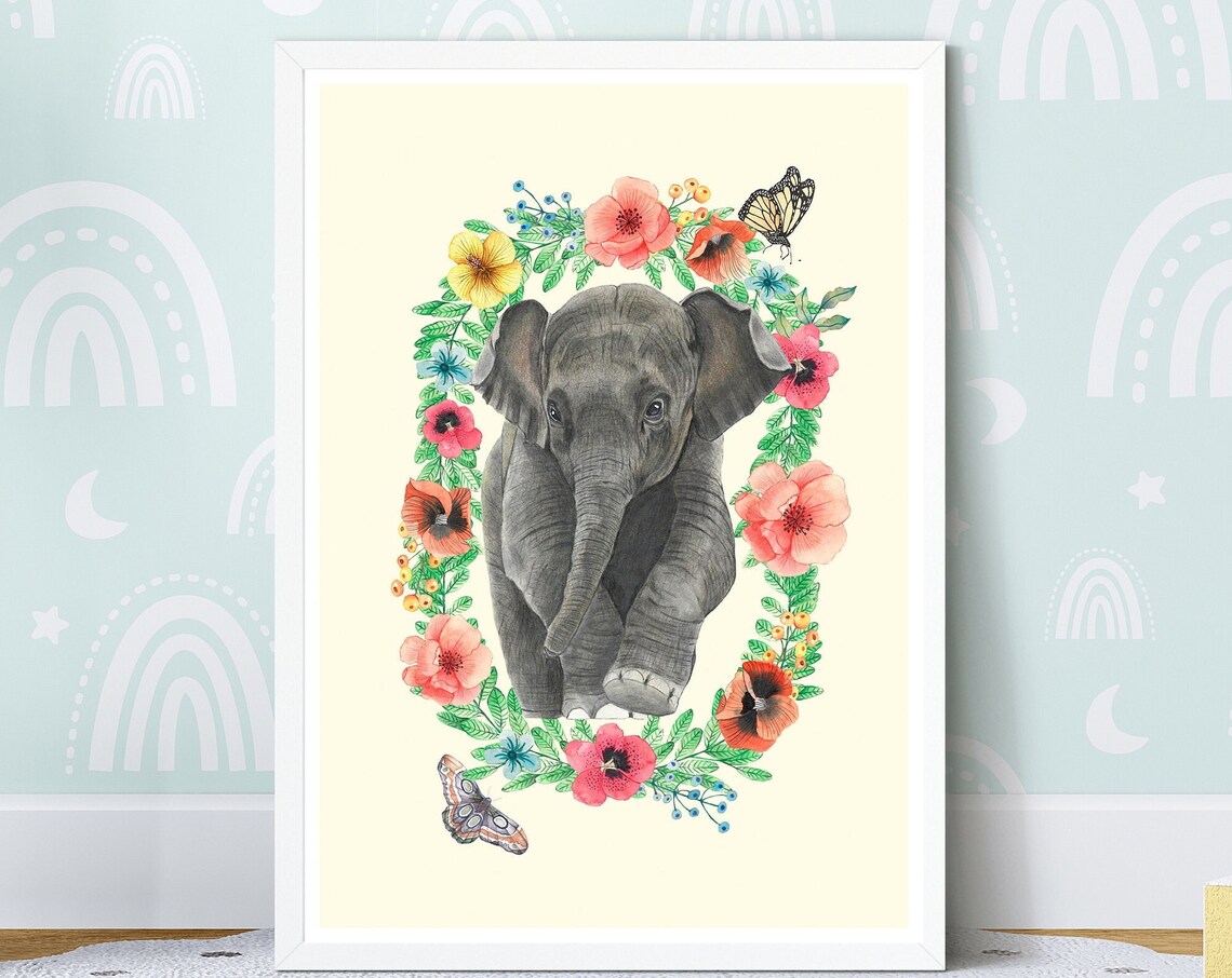 Safari Animal Nursery Baby Elephant Art Print