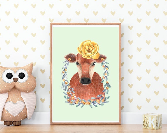 Cow Painting for Nursery Decor, Animal Art Print