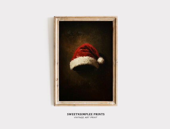 Vintage Red Santa Hat Still Life on Dark Background Christmas Poster
