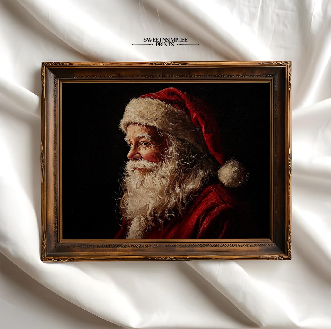 Vintage Santa Claus Profile Portrait on Dark Background Holiday Poster