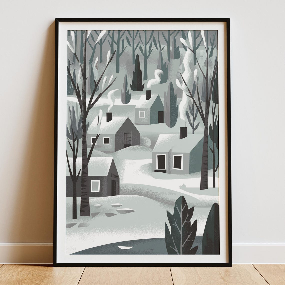 Scandinavian Snowy Village, Tranquil Winter Landscape - Image 4