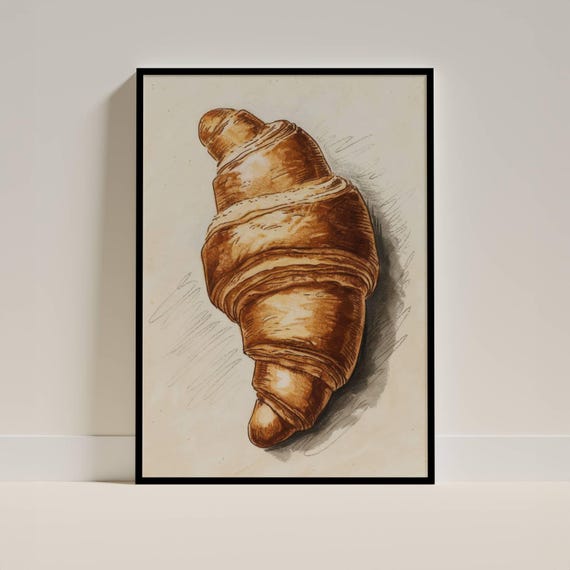 Croissant Poster, Minimalist Line Art Kitchen Decor